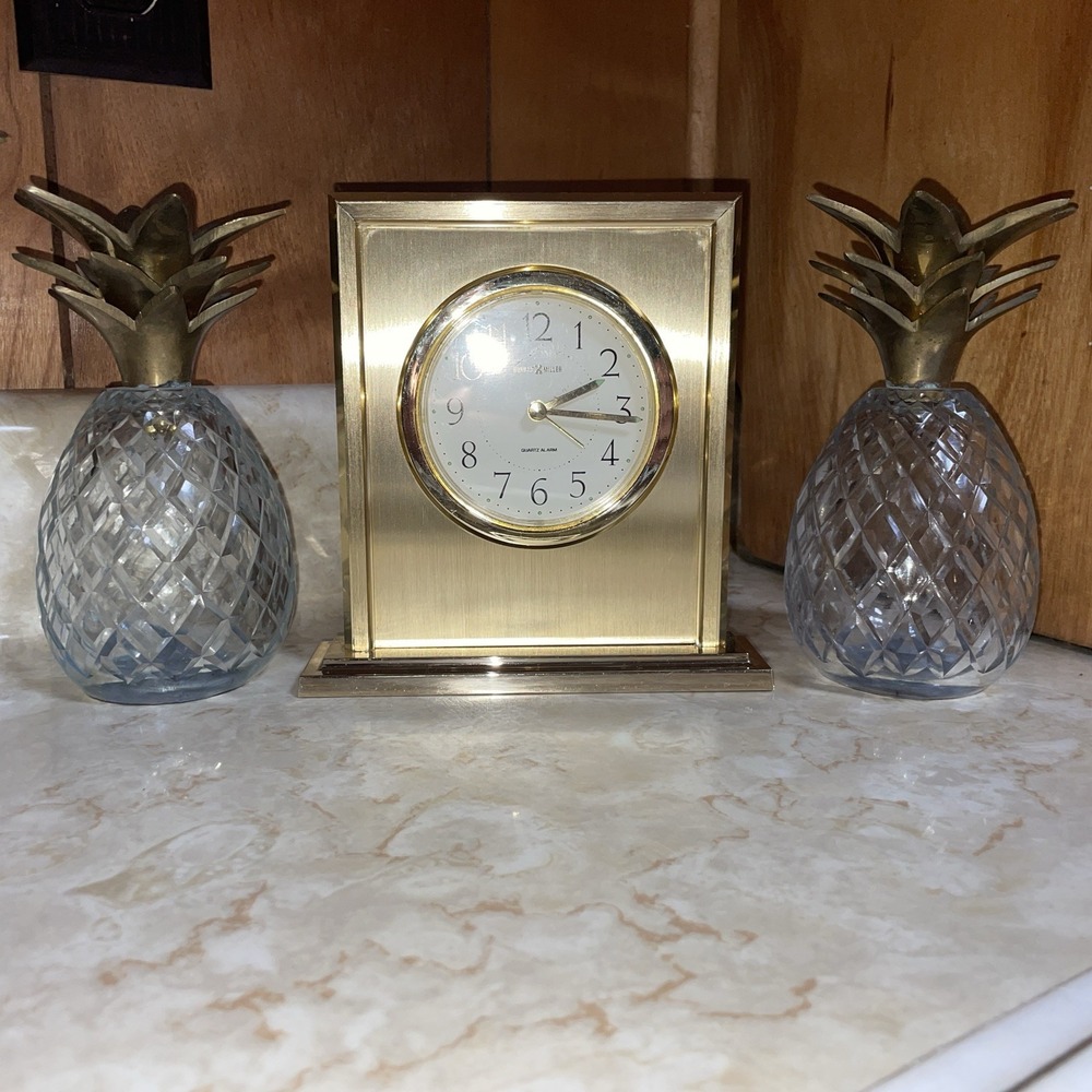 Howard Miller Gold Metal Mantel Desk table Clock Alarm‎ Thin Rectangle